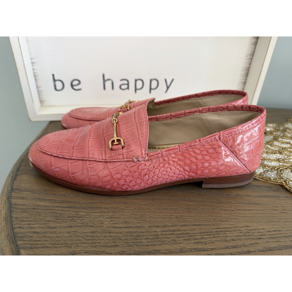 Sam Edelman Pink Patent Croc Loafers Size 6.5 Horsebit Preppy Slip On Flats - Picture 6 of 12